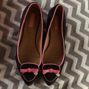 Black suede with pink piping flats